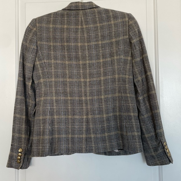 J. Crew Schoolboy Women's Plaid Blazer Gray Tan Gold Buttons Preppy Wool 2 Coat - Picture 4 of 7